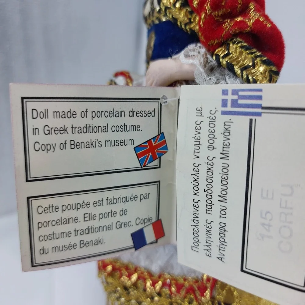 Evelt Greek Porcelain Doll Complete Traditional Outfit All Original Porcelain 7